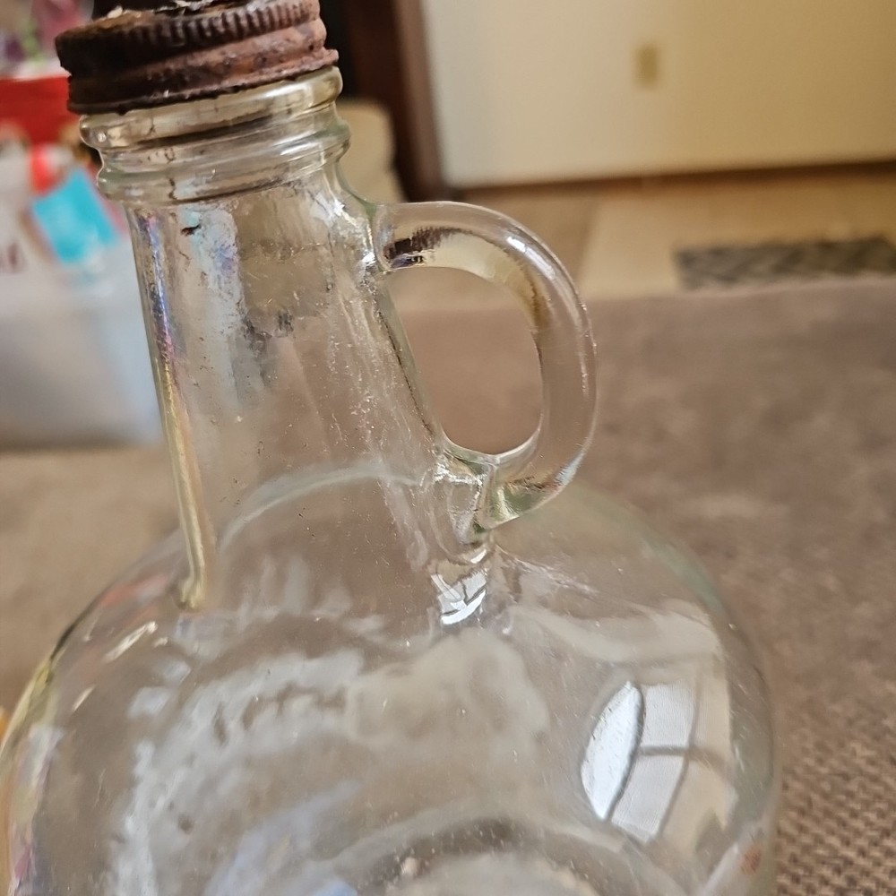 Vintage Finger Loop Clear Glass Jug Empty, One Gallon Jar Cap