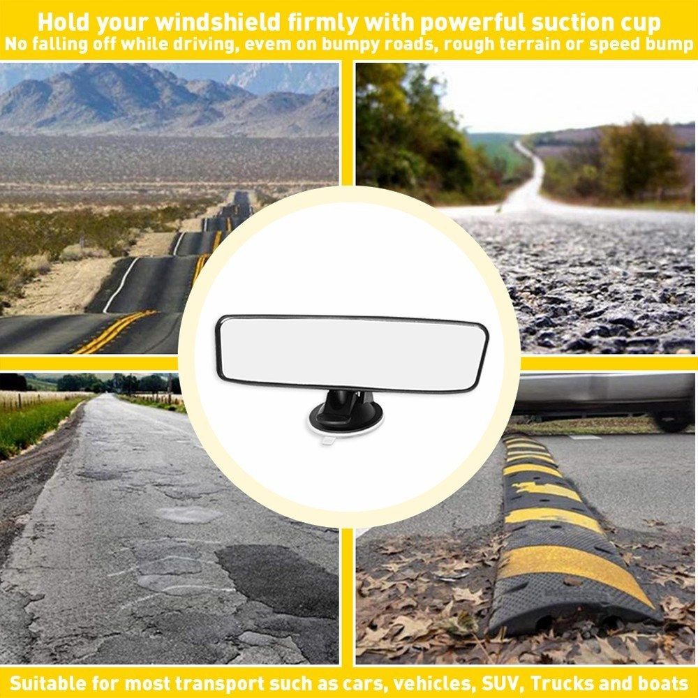 Universal Car Interior Rear View Mirror Wide Flat Suction Cup Angle Adjustable