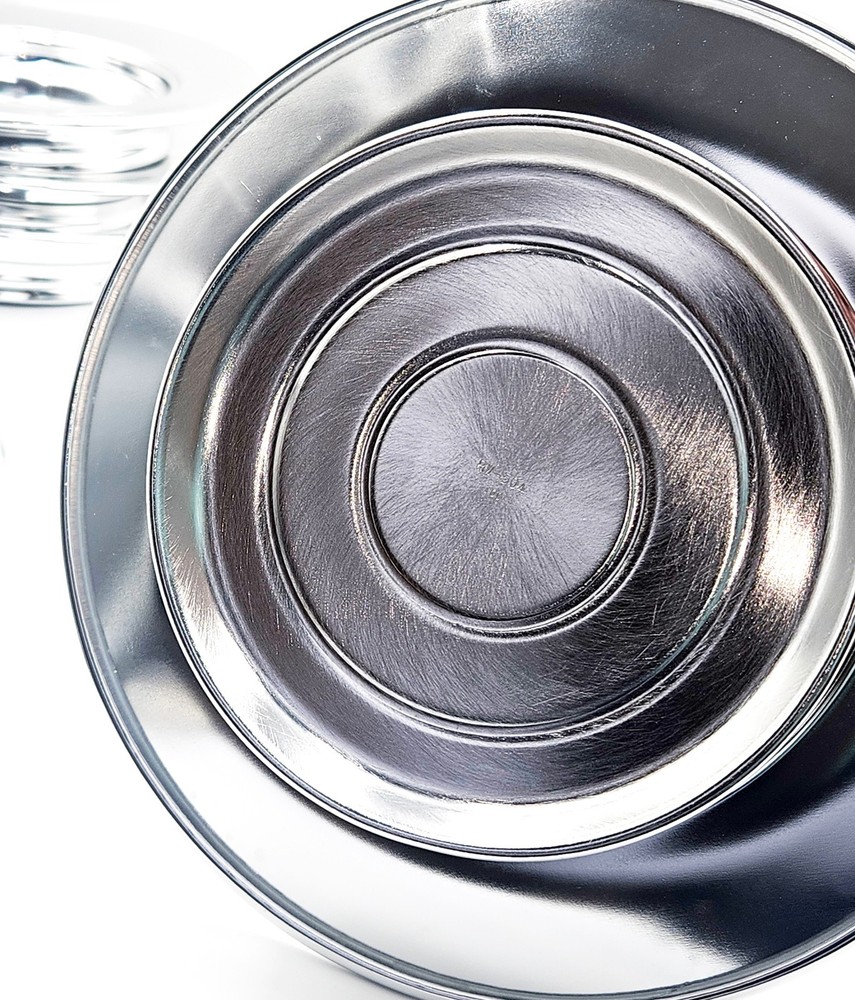 Communion Set Silver Tone Aluminum 4 Stackable Plates and Two Lids Used