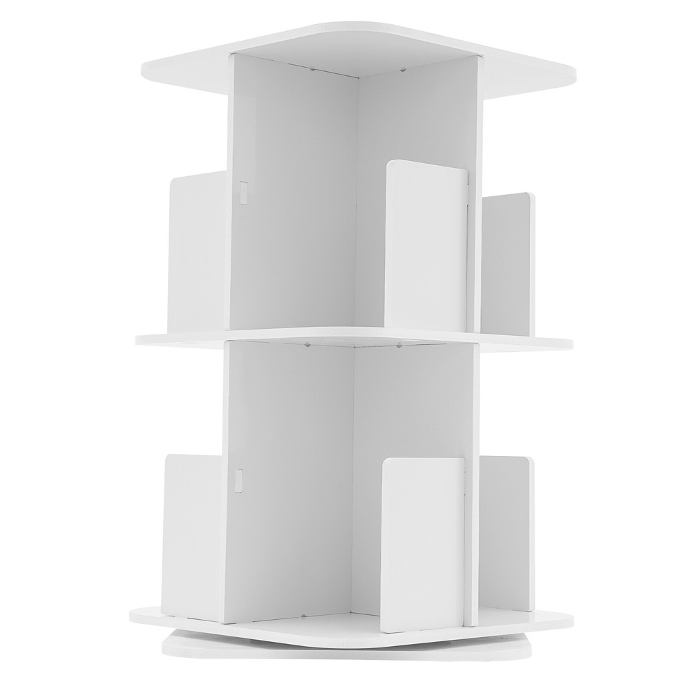 360° Rotating White Bookshelf - 2 Tier Space-Saving Corner Bookcase