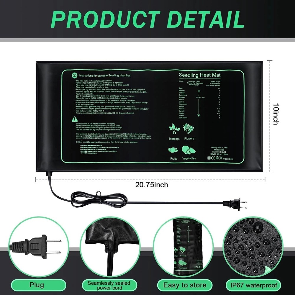 Durable 10x20.75 Waterproof Hydroponic Heating Mat - 6-Pack for Seed Starting