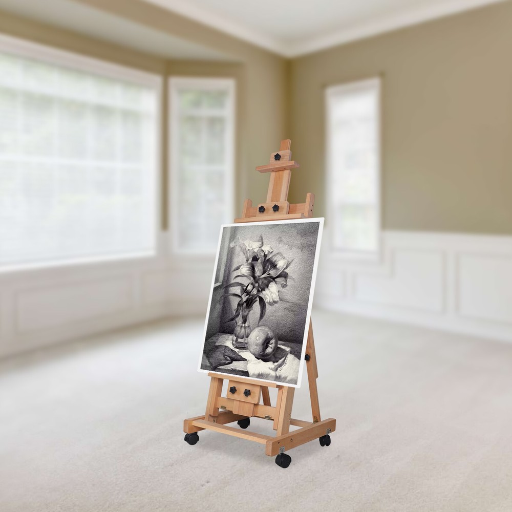 Extra Large Studio H-Frame Easel Adjustable Solid Beech Wood Artist Easel Movabl
