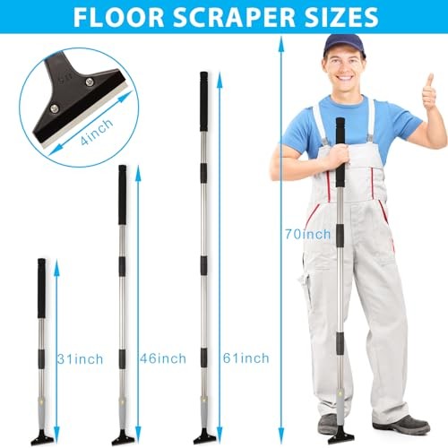 Floor Scraper, 31" to 61" Scraper Tool Long Handle with 4-inch Razor Blade