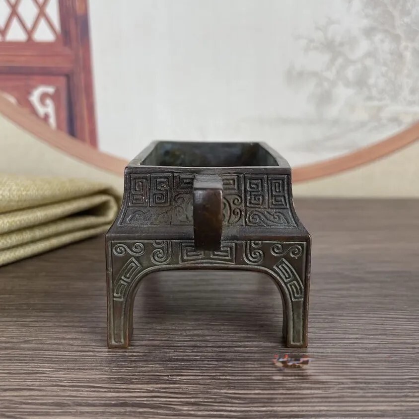 China Solid Copper 大明宣德年制 Four-legged Square Incense Burner Home Incense Holder