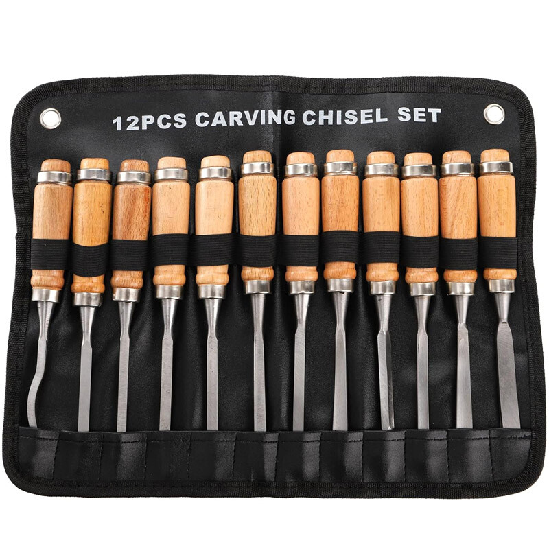 12PCS Wood Carving Hand Chisel Tool Set Professional Woodworking Gouges Steel
