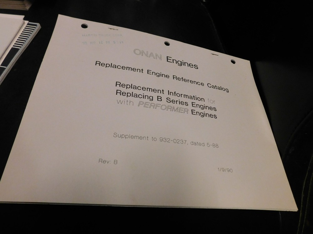 Onan Specifications Guide Information Literature Replacement Engines Jan 1990