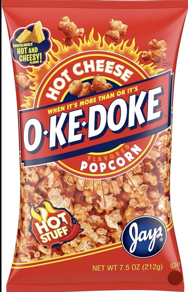 2 Oke Doke Hot Cheese Popcorn 7.5oz Bags NEW
