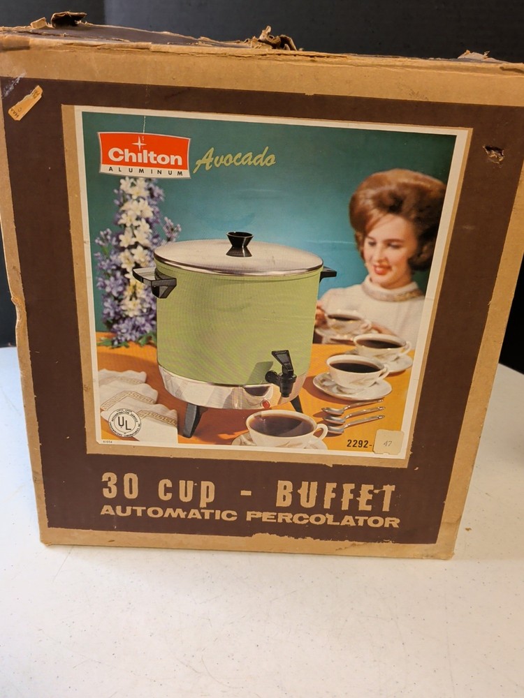 Chilton Buffet 30 Cup Coffee Maker Percolator Avocado Green Retro 1970's