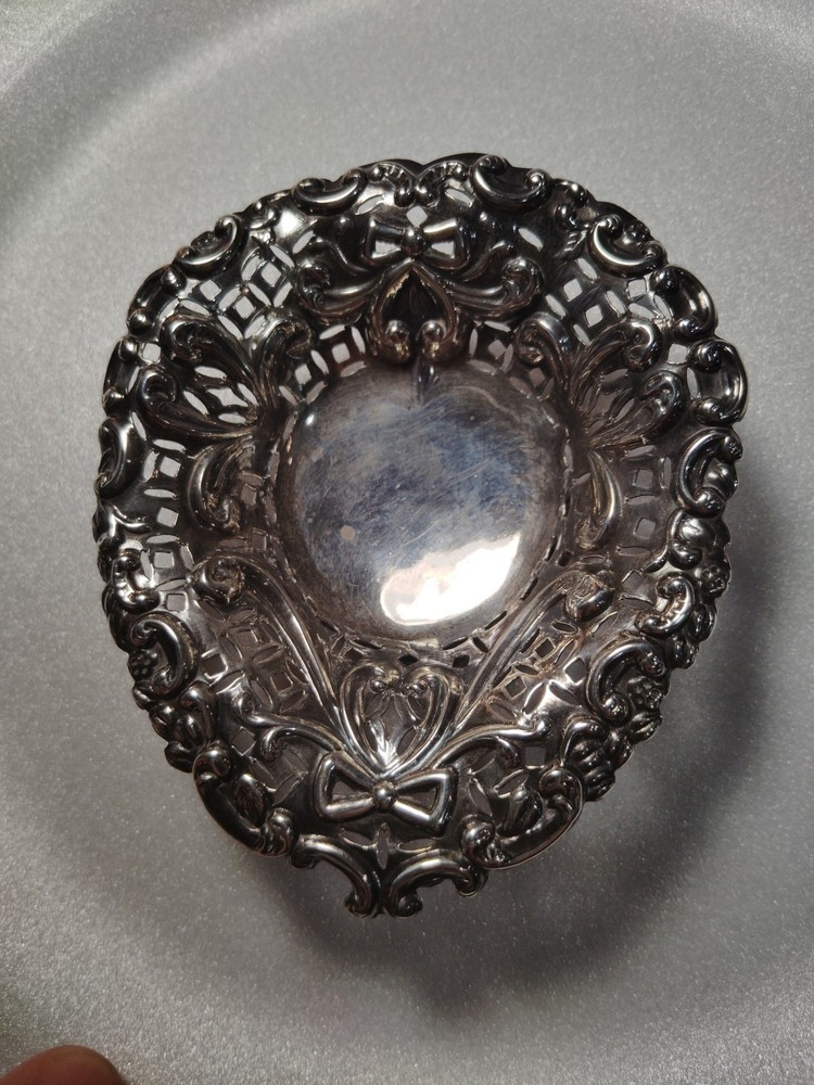 Antique Sterling Silver Pierced Heart Dish  31 Grams