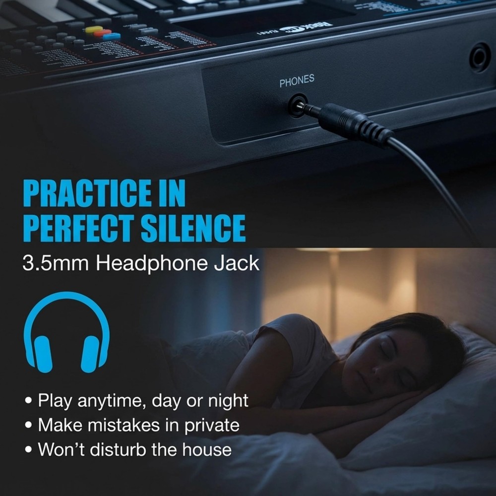 RockJam 61-Key Compact Keyboard Piano with LED Display, Compact, Black