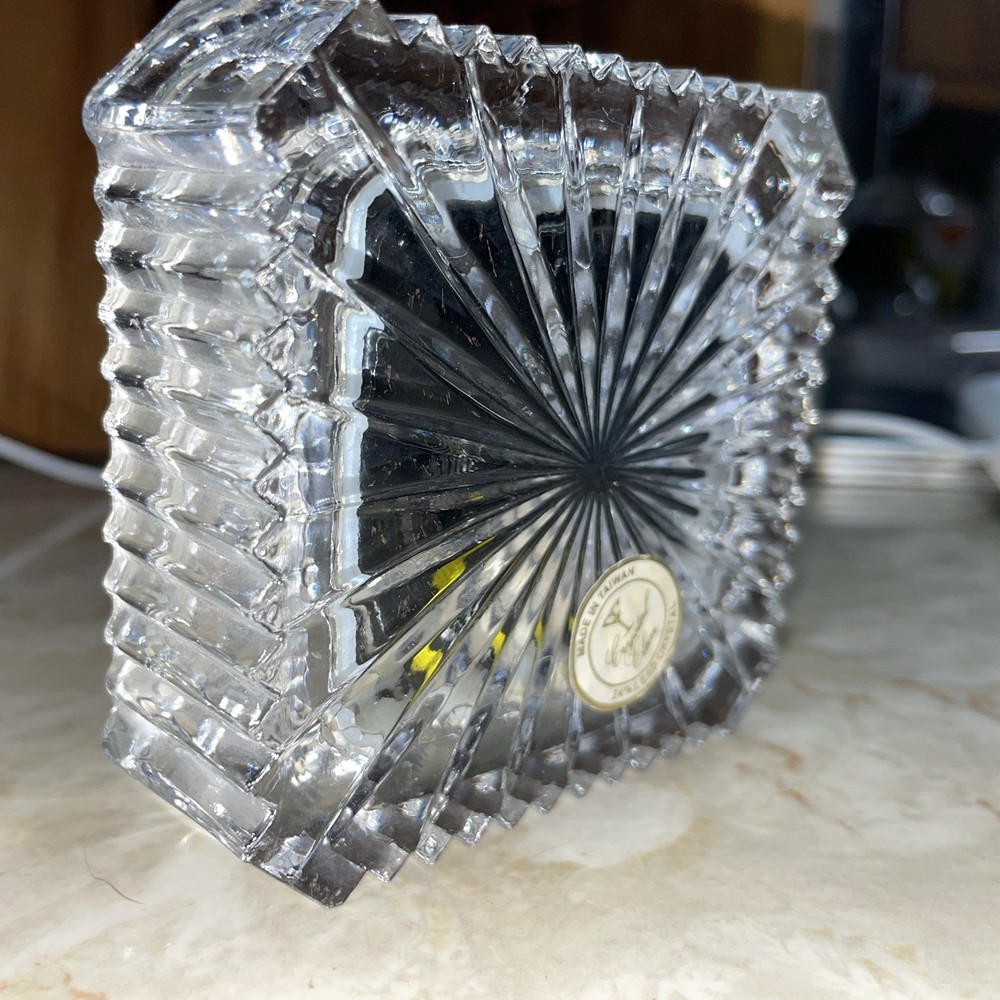 Lead Crystal Framed Square Shelf Quartz Clock TESTED WORKS