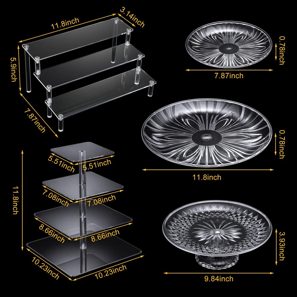 RimCereal 6 Pcs Acrylic Dessert Stands Set Include Display Risers Cupcake Tow...