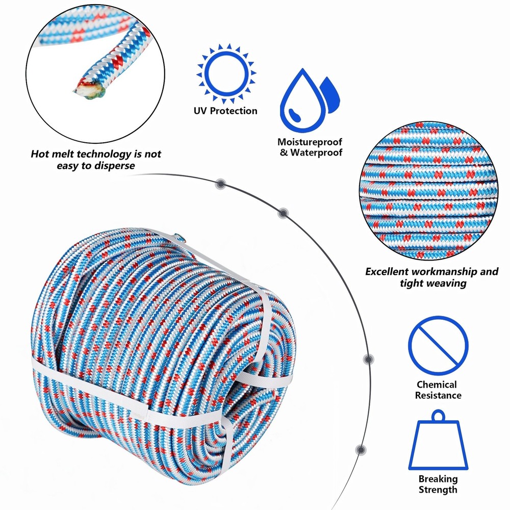 Double Braid Polyester Nylon Arborist Tree Rope 16 Strand 1/2"×150'