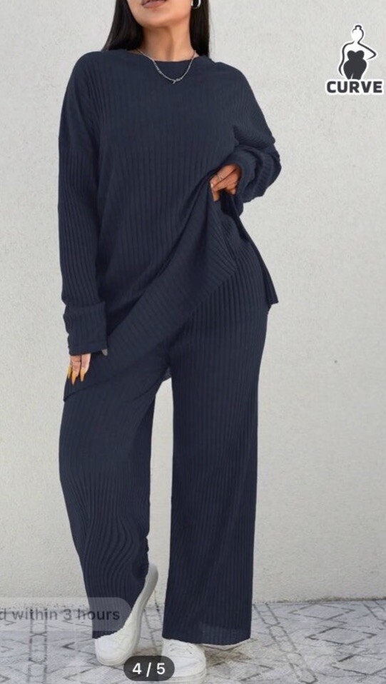 XL SHEIN CO ORD SET PYJAMAS RIBBED NAVY