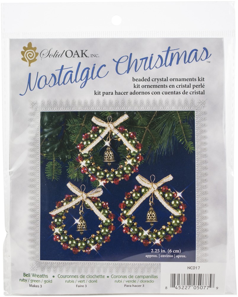 Solid Oak Nostalgic Christmas Beaded Crystal Ornament Kit-Ruby, Green & Gold Bel