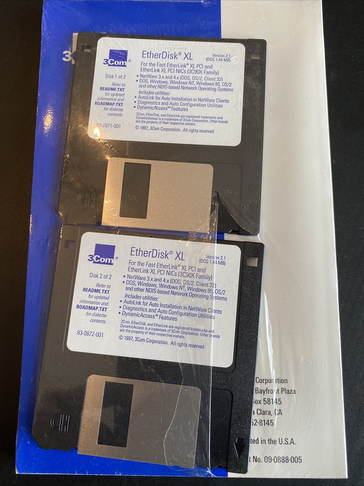 Vintage 3Com 3C900 EtherLink XL PCI 10Mbps User Guide + Two 3.5" Disks 1997