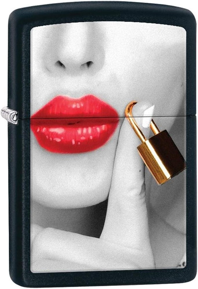Zippo Red Lips Locked Black Matte 29089