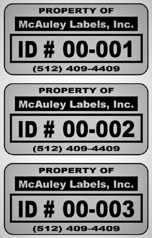 1.5" x .75" Custom Mat Silver Metalized Polyester Asset Labels / Property Tags