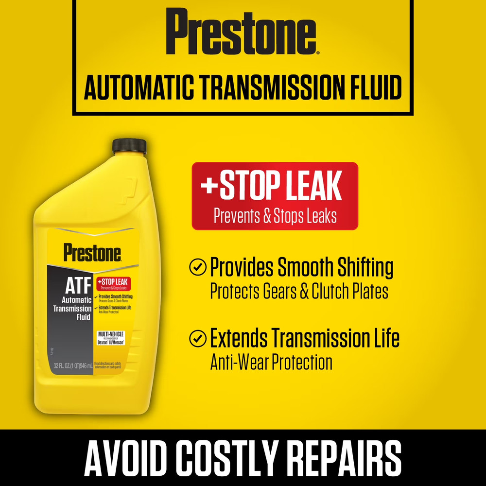 (6 pack) Prestone ATF + Stop Leak Automatic Transmission Fluid, 32 oz (1 Quart)