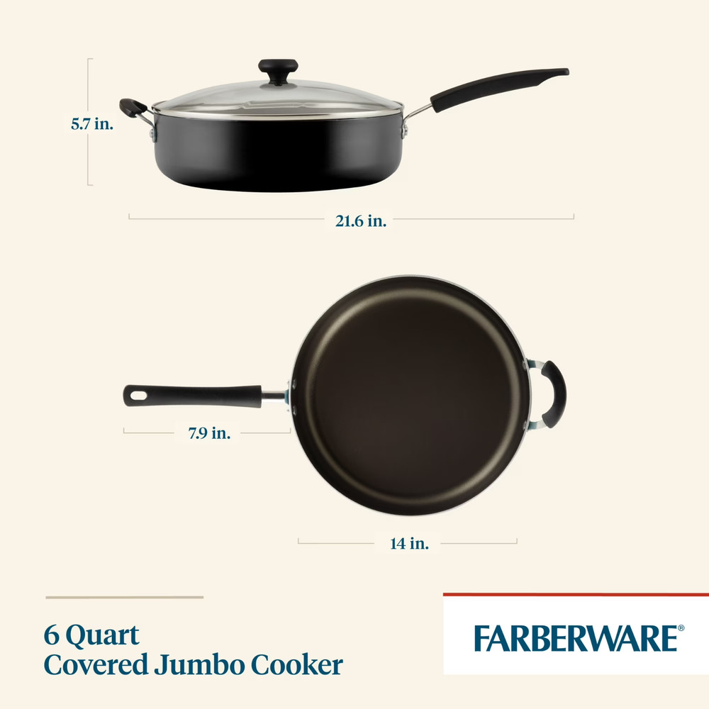 Farberware Easy Clean 6 Quart Nonstick Jumbo Cooker Chef's Pan Helper Handle