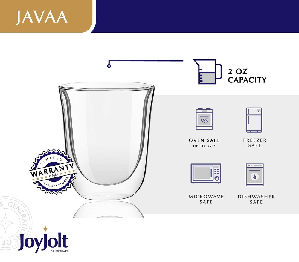 Javaah Double Walled Espresso Glasses Espresso Cups Set of 2 | 2-Ounces