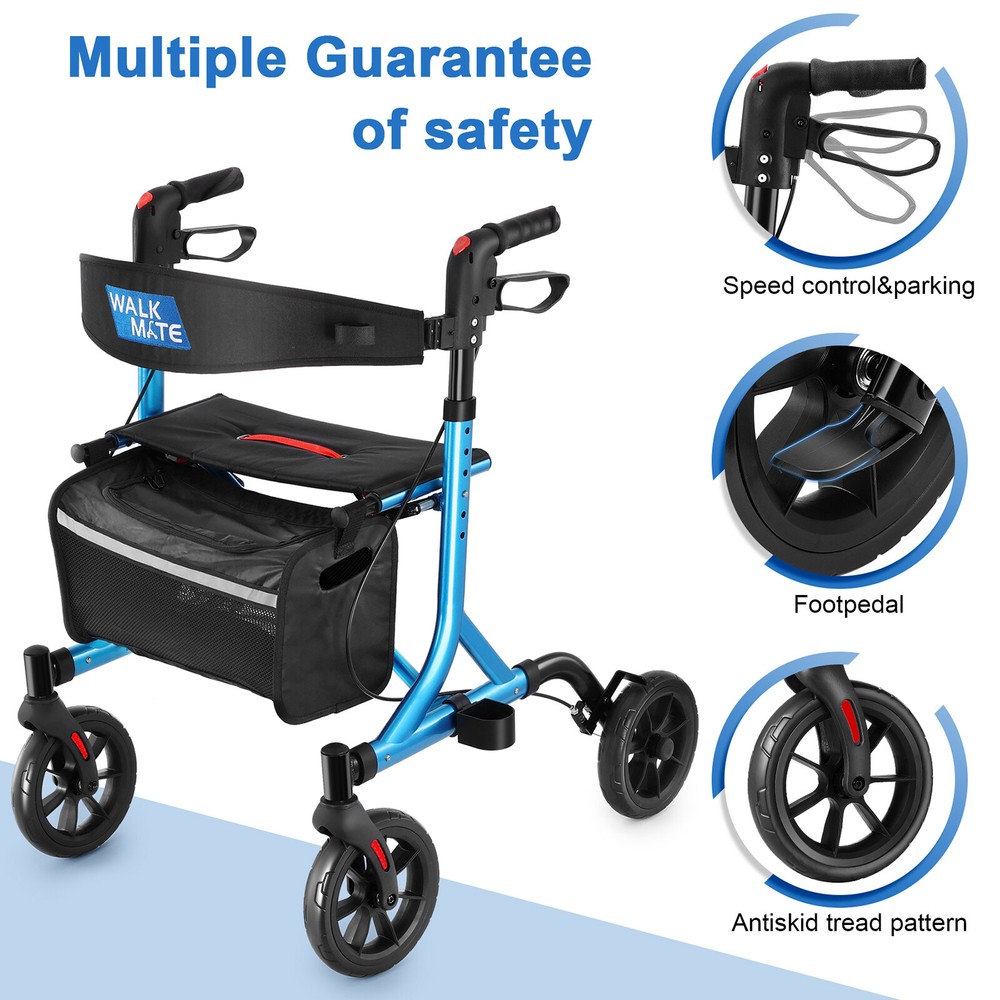 300lb Senior Walker Lightweight Rollator Walker With Seat Wheels Brakes Foldable