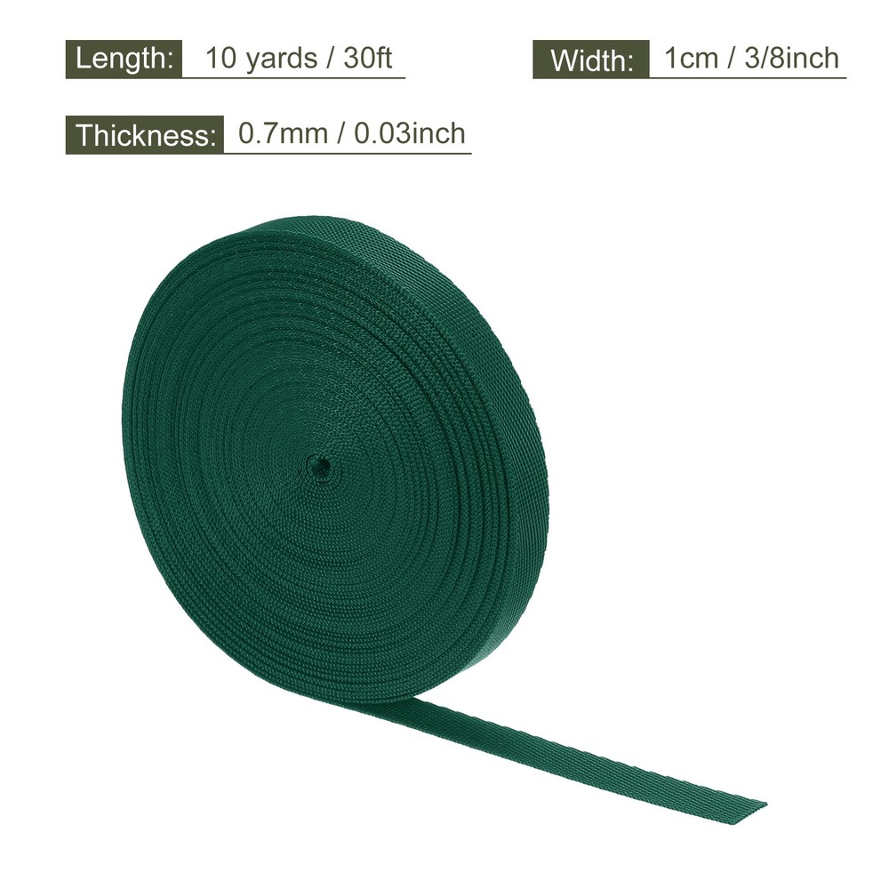 Flat Nylon Webbing Strap 3/8 Inch 10 Yards Dark Green for Backpack