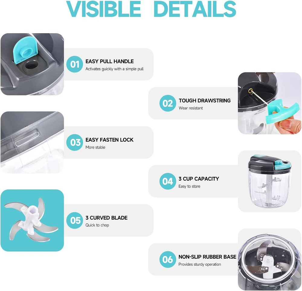 Manual Food Processor Vegetable Chopper, Portable Hand Pull String Garlic Mincer