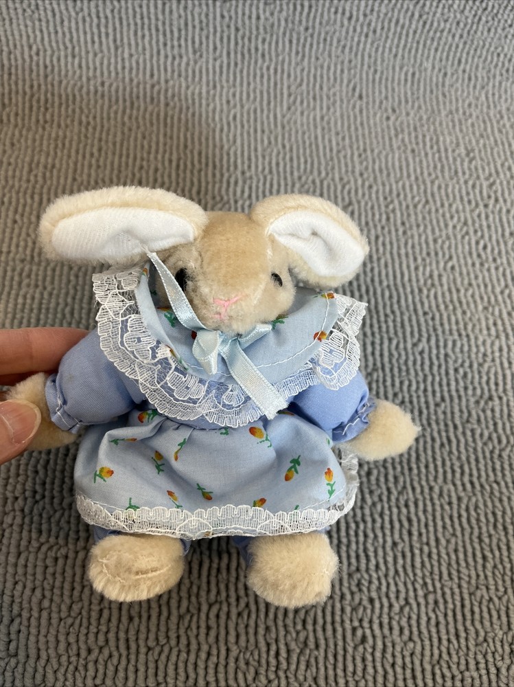 Vintage Mr. & Mrs. Stuffed Easter Bunny Blue Couple 5" Tall
