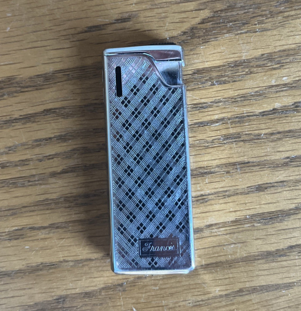Studio 100 Butane Lighter Japan Silver Tone Plaid Engraved "Frances"