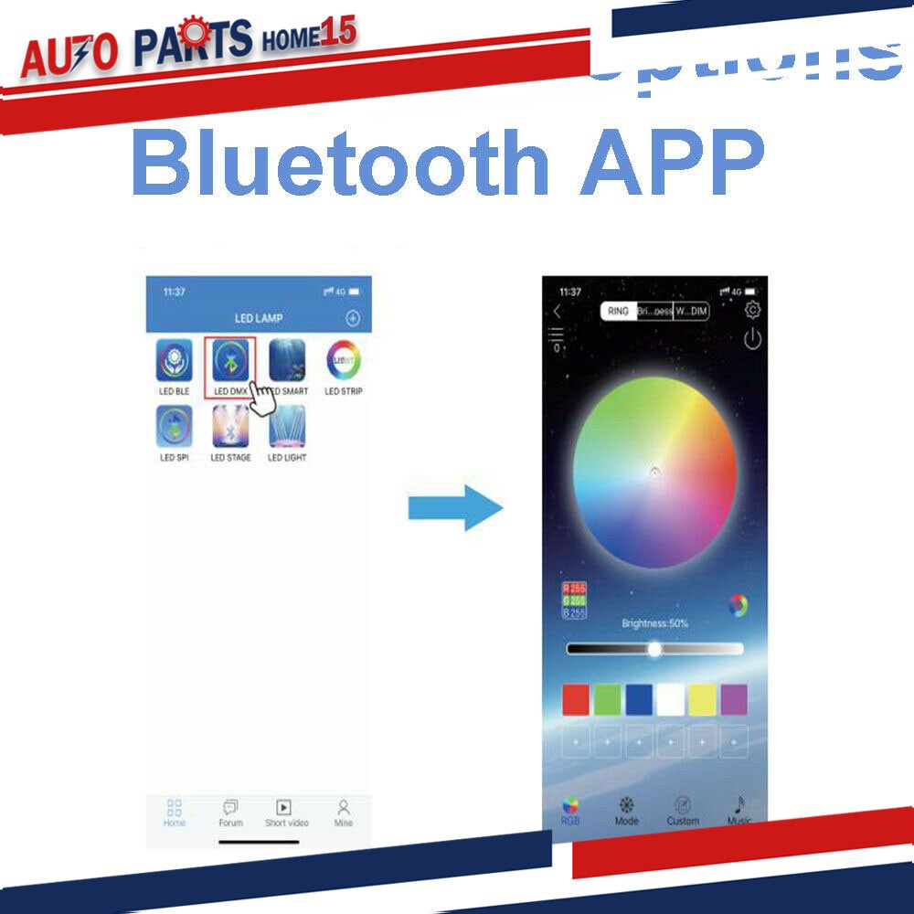 RGB LED Underglow Light Music-Synced Bluetooth App Remote-Controlled Light Strip