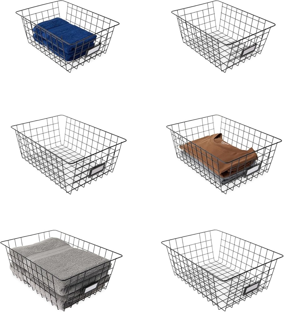 Wire Storage Baskets Organizing Black Pack of 6