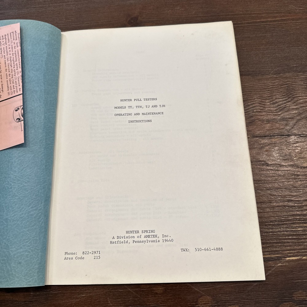 Hunter Spring Models TT, TTH, TJ, TJH Hunter Pull Testers Operation Manual