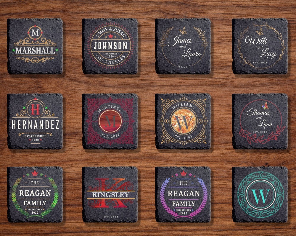 Custom Made Monogram Personalized Slate Stone Drink Coasters SLCCT