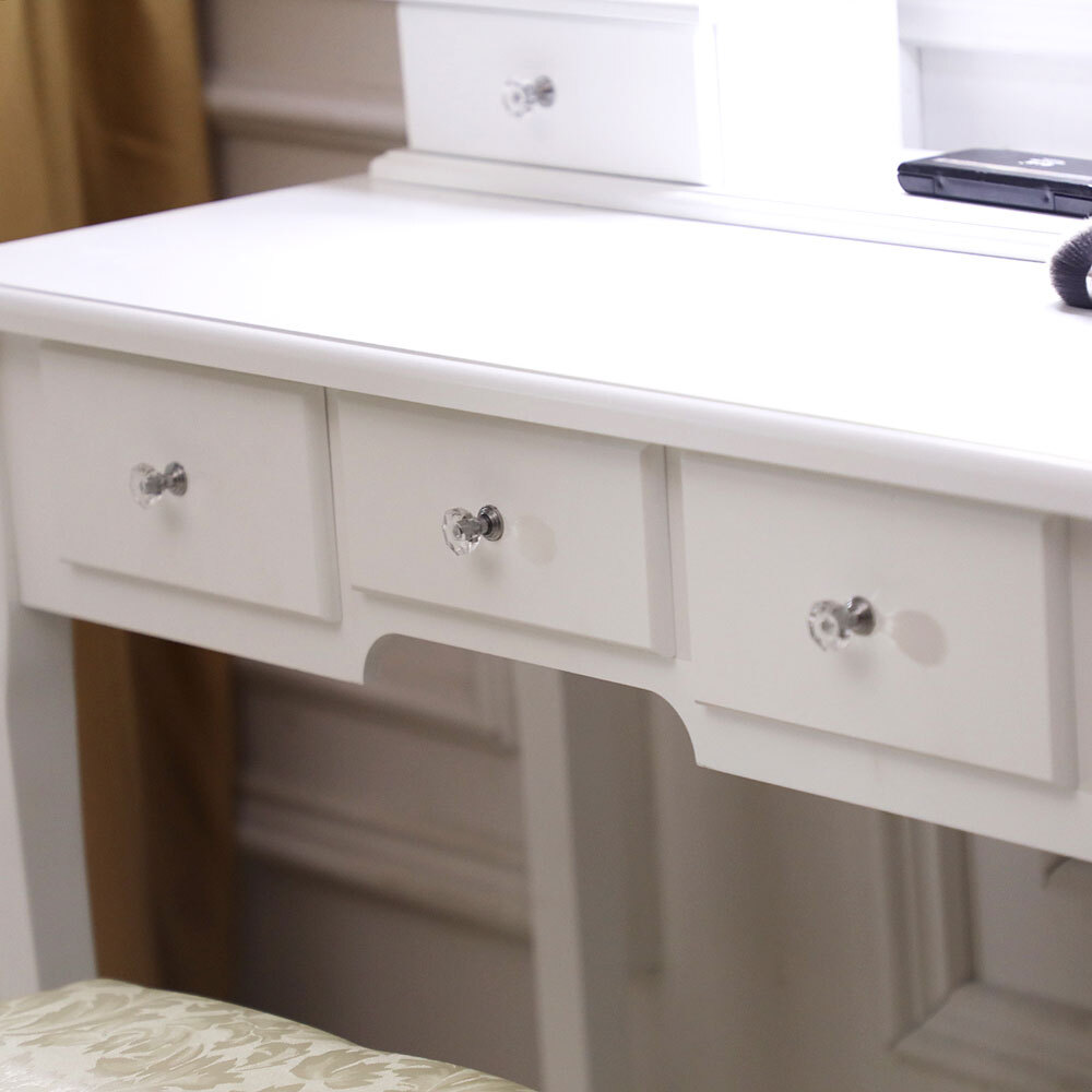 AUTOFOREVER White with light bulb 5 drawers 1 mirror dressing table set