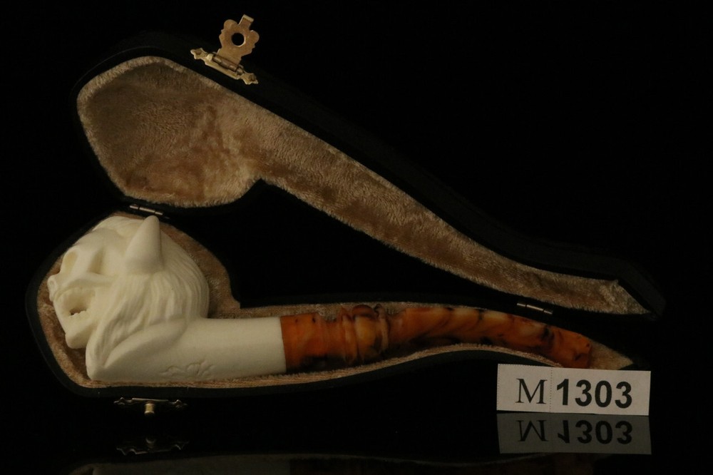Devil Block Meerschaum Pipe with custom case M1303