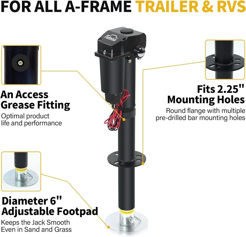 Pafessa USA 12V A-Frame Trailer Tongue Jack 3500lb Lift Cap 18" Travel w Cover