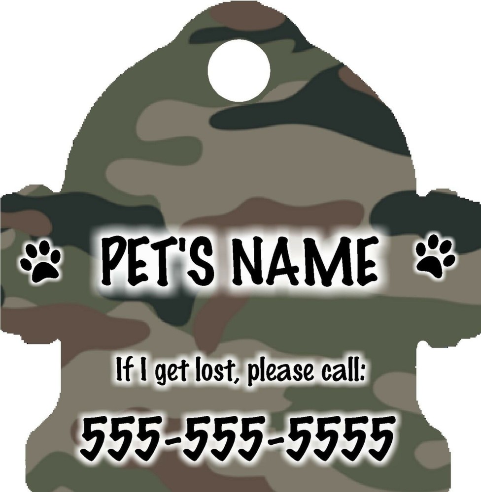 Personalized Custom Pet Tag Fire Hydrant Shaped Camo Camouflage Background NEW