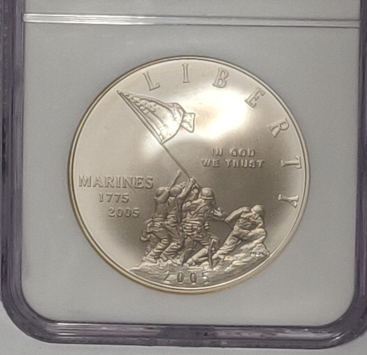 2005 COMMEMORATIVE SILVER DOLLAR MARINES NGC MS 70