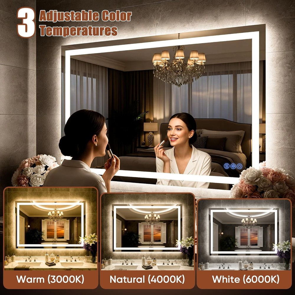24"x32" LED Wall-Mounted Bathroom Mirror - Lighted & Dimmable Design