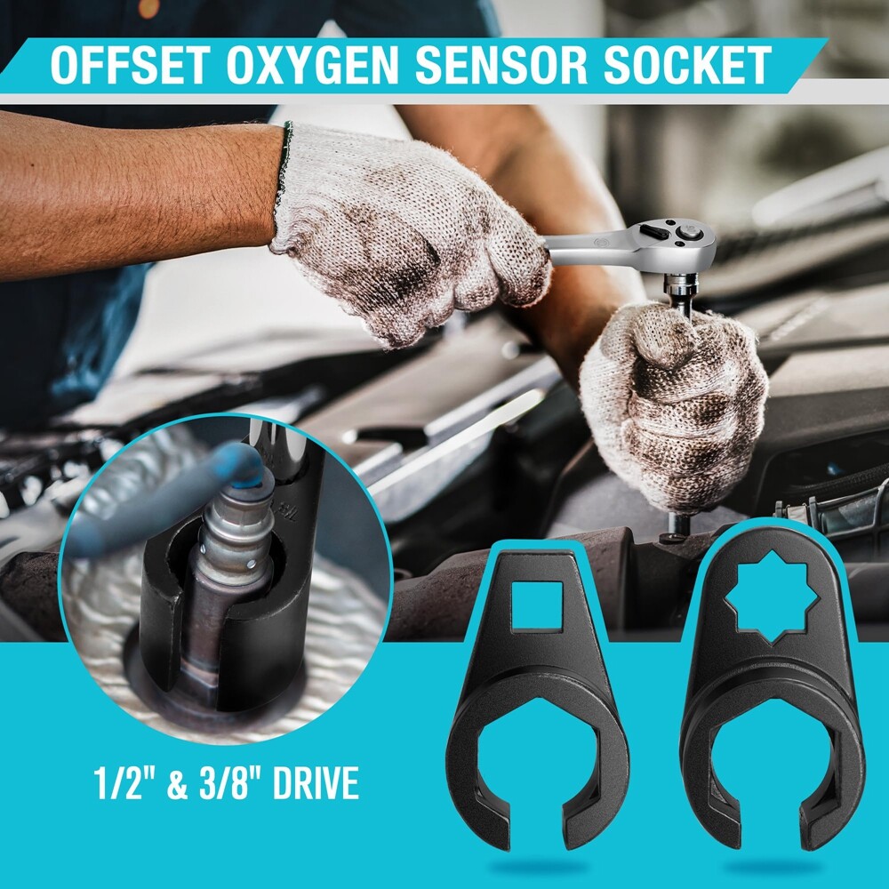 O2 Oxygen Sensor Socket Thread Chaser Set 5PCS O2 Sensor Wrench Removal Tool Kit