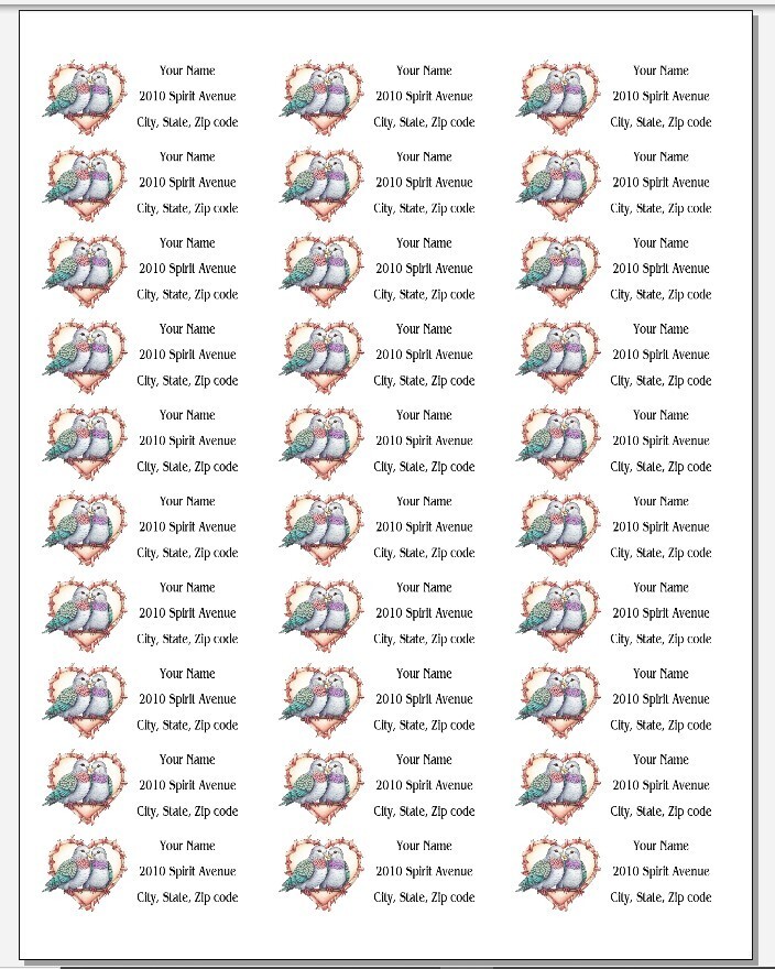 150 Turtle Dove Bird Heart Mailing Return Address Labels Personalized
