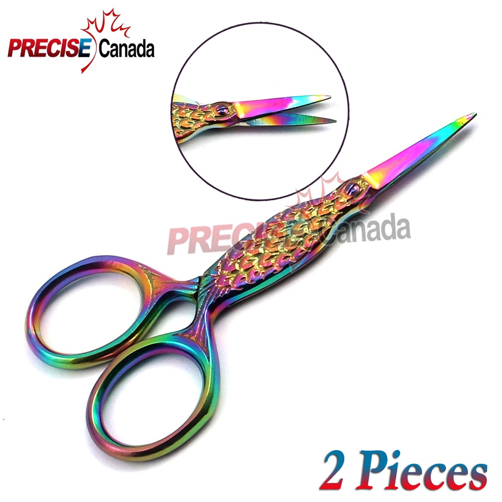 NEW 2 PCS FISH Style Mini Sewing Scissors 3.5'' Titanium-Color Perfect Points