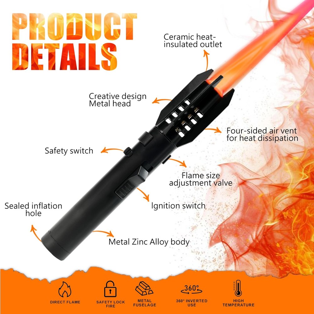 Camping Lighter, Torch Lighter, Straight Flame Bright Fire Refillable Windpro...