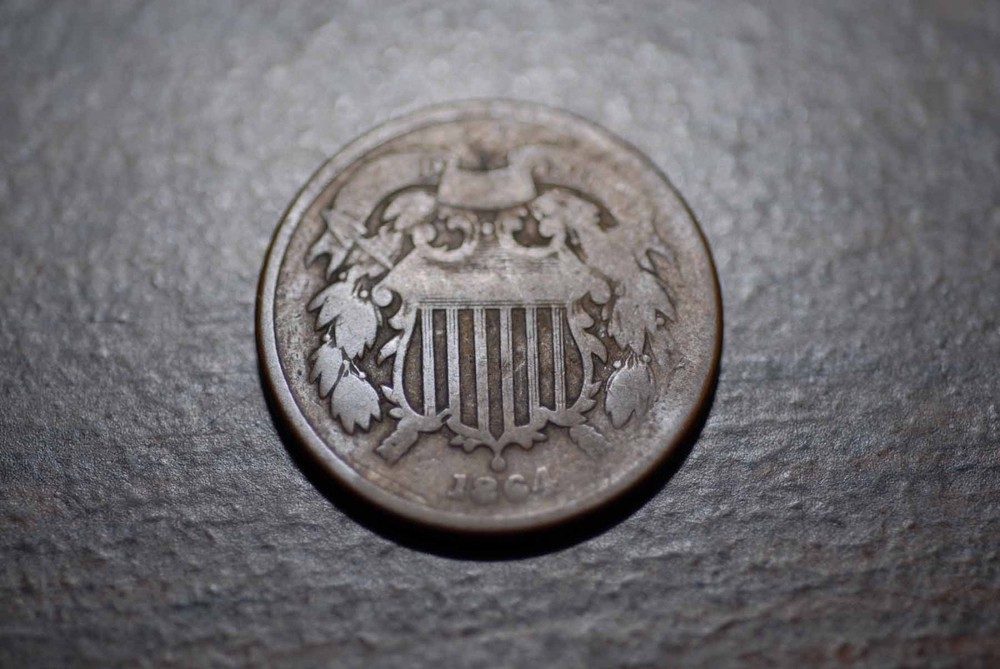 1864 Two Cent Piece, Large Motto, AG