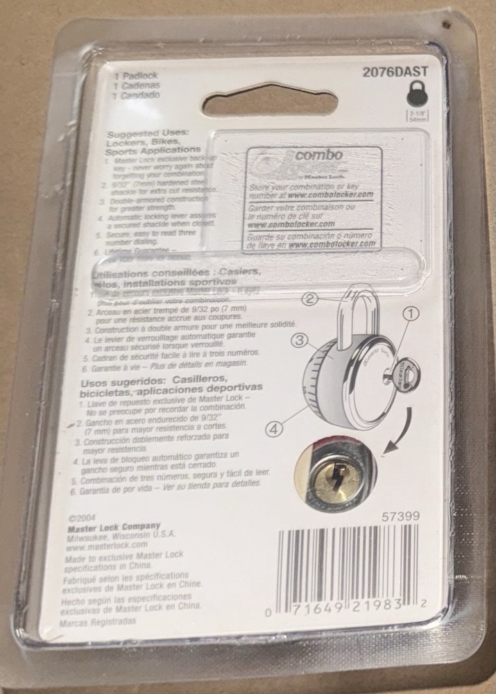 Master Lock Sphero Combination Lock Smooth Spin Padlock 2076DAST Red W/Key