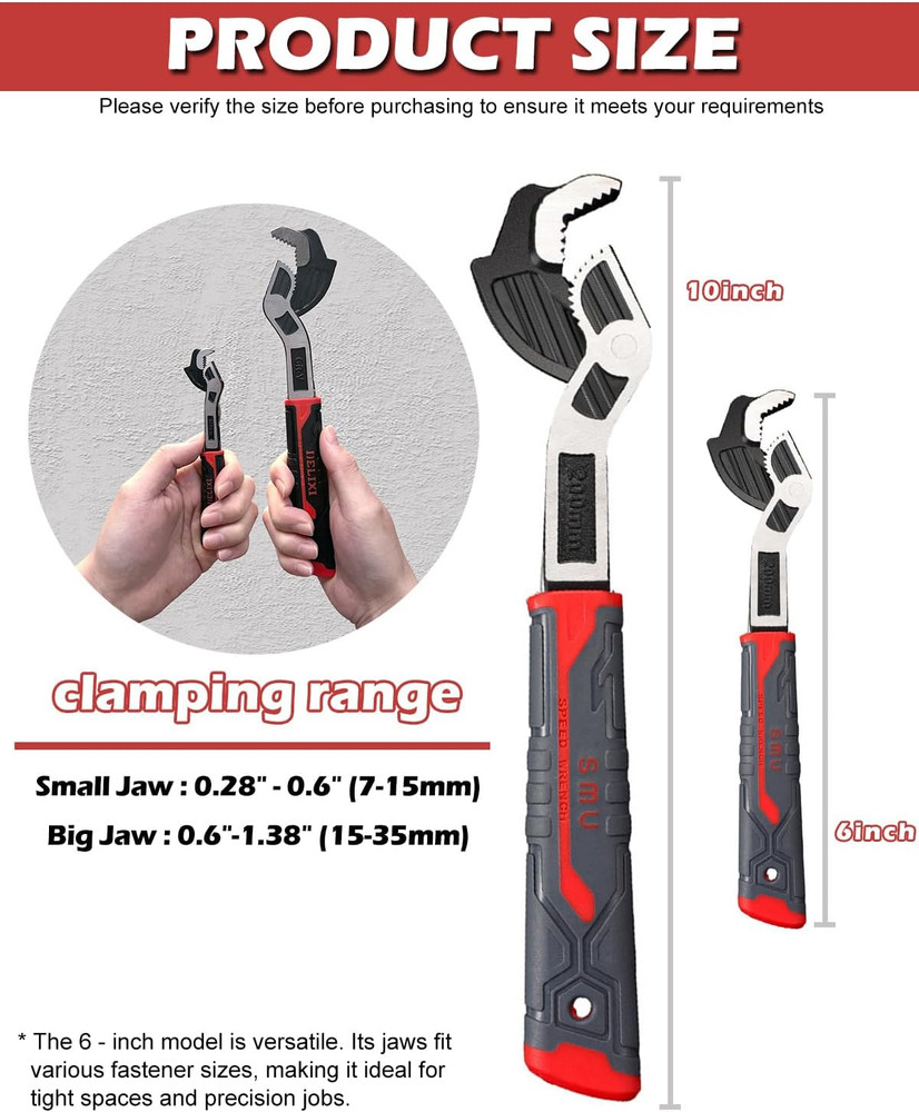 Heavy-Duty Adjustable Self-Locking Pipe Wrench Set, 6" & 10" (2Pcs)