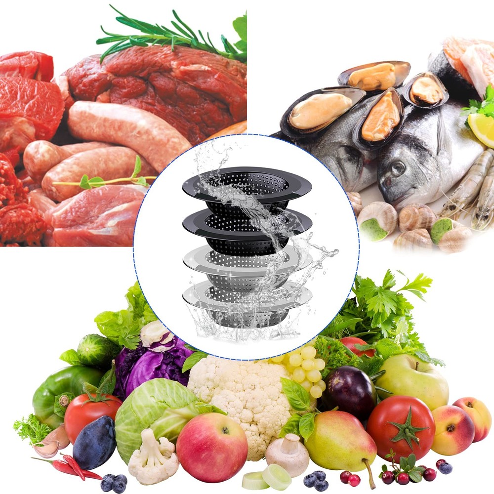 Kitchen Sink Drain Strainer 4 Pack Stainless 4.5 Strainers Silver&black