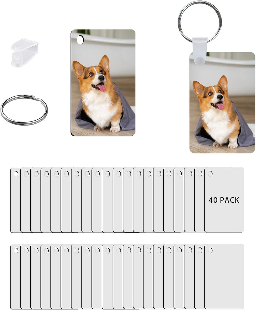 120Pcs Sublimation Keychain Blanks with Rings Clips MDF Keychains Blanks Double