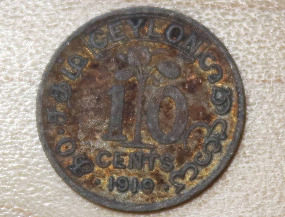1919 Ceylon Sri Lanka 10 Cents Silver